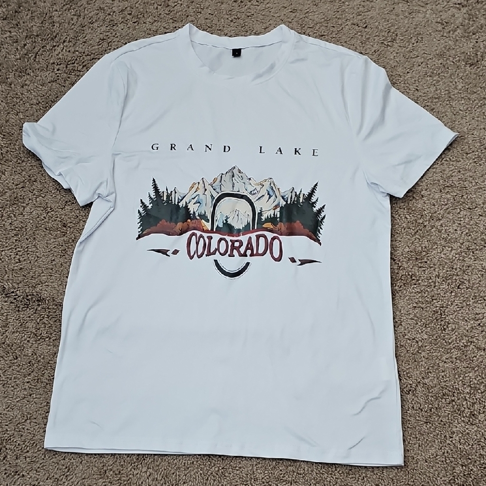 White Short Sleeve Tee with Mountain Graphic